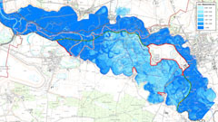 &Uuml;berflutungstiefen bei einem Hochwasser HQ(200)